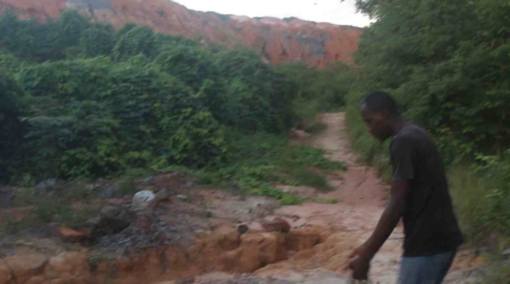 This used to be a vast fertile farmland, the guide in the picture explains to InvestigateNigeria, but has now become a path for toxic chemical exterminating crops and economic tress on the water to contaminating freshwater sources.